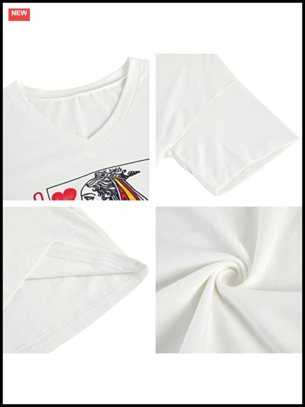 Oversized Queen of Hearts Graphic T-Shirt V-Neck Half Sleeve Loose Casual - Picture 2 of 5